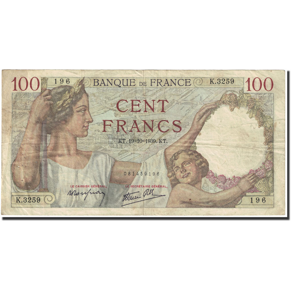 Banknote, France, 100 Francs, 100 F 1939-1942 ''Sully'', 1939, 1939-19-10