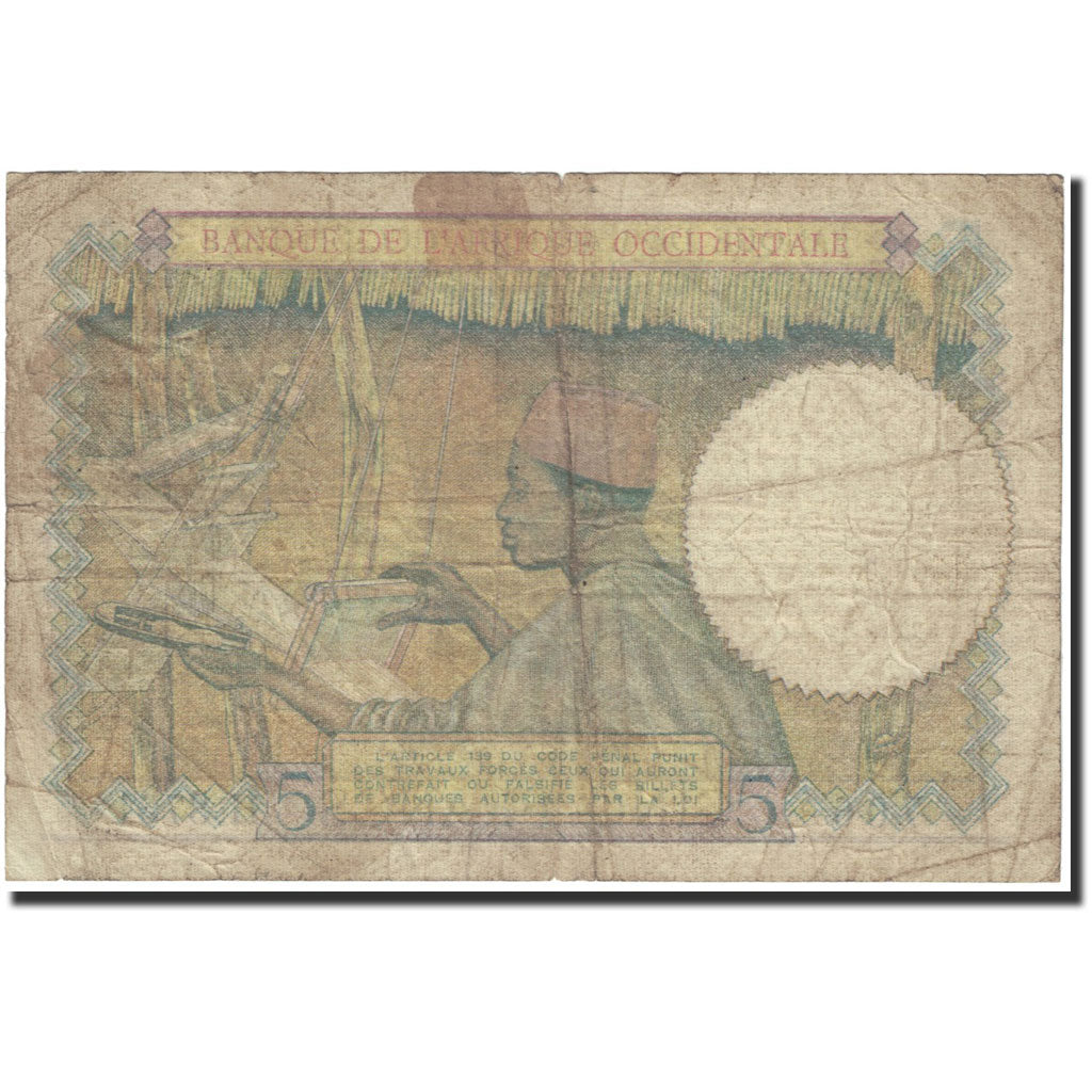 Banknote, French West Africa, 5 Francs, 1942, 1942-04-22, KM:25, EF(40-45)