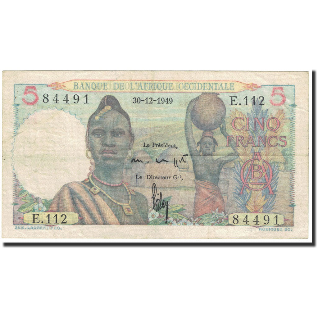 French West Africa, 5 Francs, 1949, 1949-30-12, KM:36, EF(40-45)