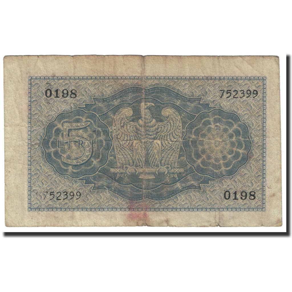 Italie, 5 Lire, 1944, KM:28, Undated (1944), TTB