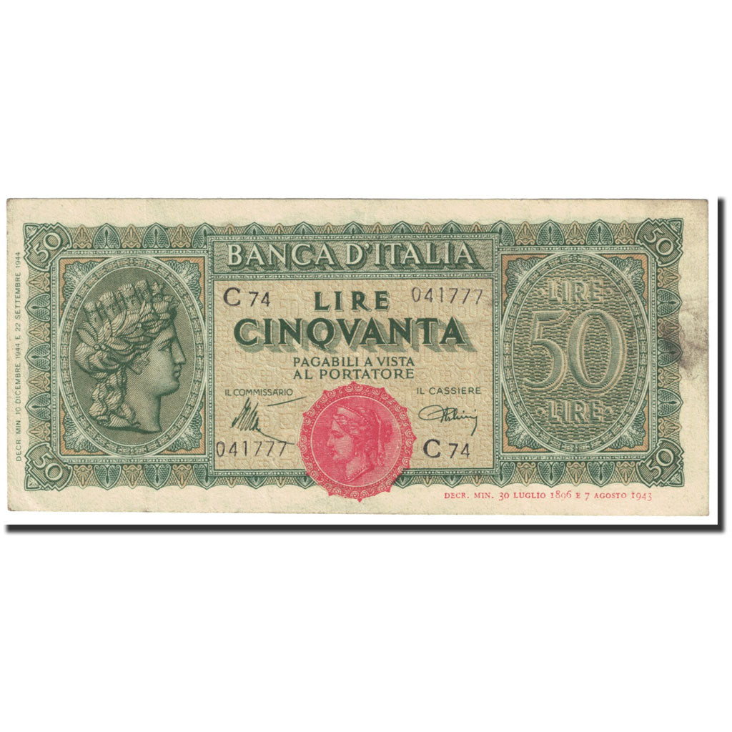 Banknote, Italy, 50 Lire, 1944, 1944-12-10, KM:74a, EF(40-45)