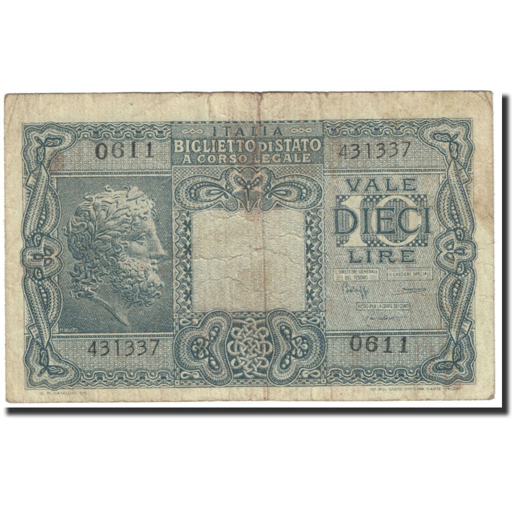 Banknote, Italy, 10 Lire, 1944, 1944-11-23, KM:32a, EF(40-45)