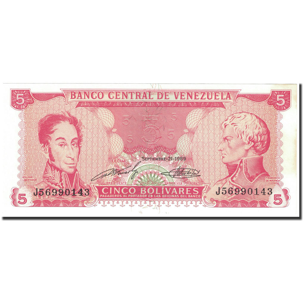 Banconote, Venezuela, 5 Bolivares, 1989, KM:70a, 1989-09-21, SPL-