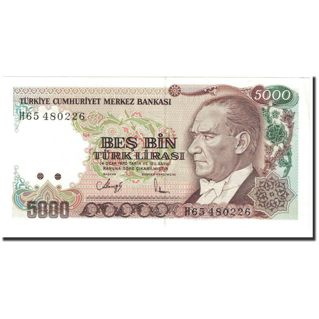 Biljet, Turkije, 5000 Lira, 1990-1994, Old date 1970-01-14, KM:198, NIEUW