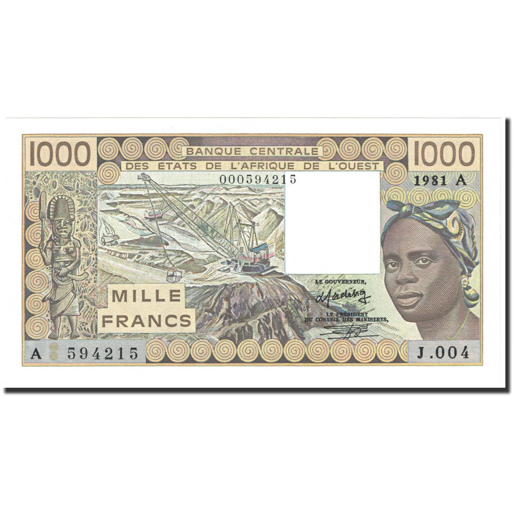 West African States, 1000 Francs, 1981, J.004 A 594215, KM:107Ab, UNC(65-70)