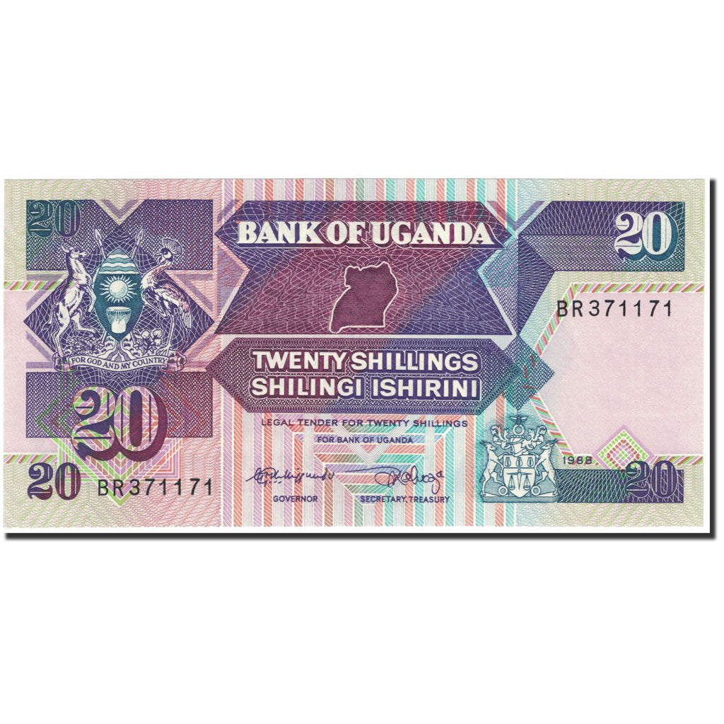Banknote, Uganda, 20 Shillings, 1988, Undated (1988), KM:29b, UNC(65-70)