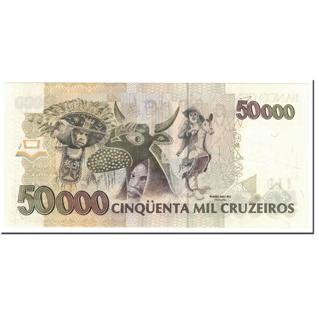 Banknote, Brazil, 50 Cruzeiros Reais on 50,000 Cruzeiros, 1993, Undated (1993)
