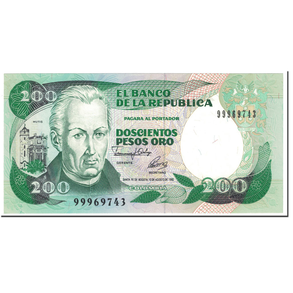 Banknote, Colombia, 200 Pesos Oro, 1992, 1992-08-10, KM:429A, UNC(65-70)