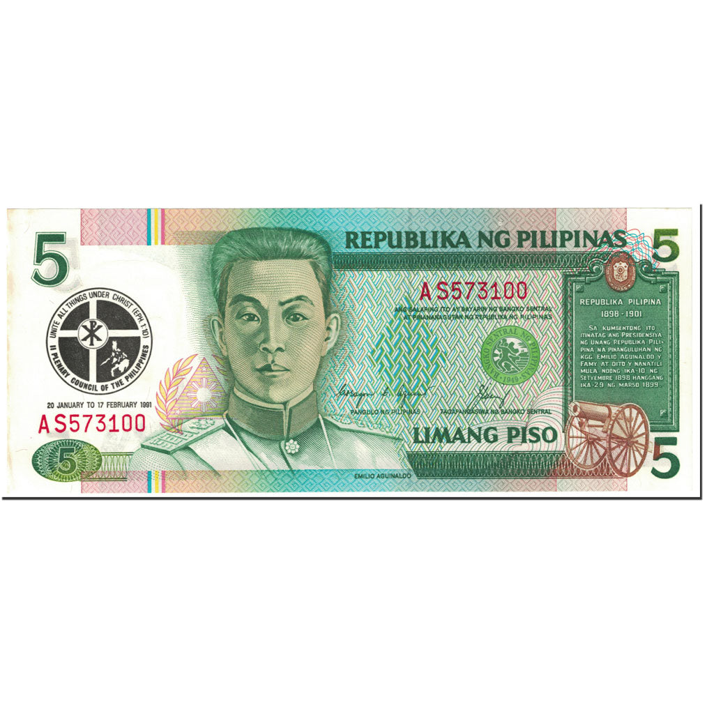 Banknote, Philippines, 5 Piso, 1991, Undated (1991), KM:179, UNC(65-70)