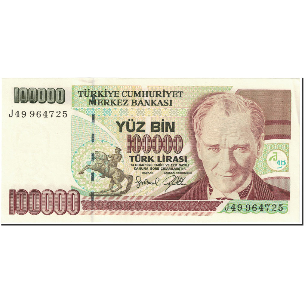 Biljet, Turkije, 100,000 Lira, 2001, Old Date 1970-10-14, KM:206, NIEUW