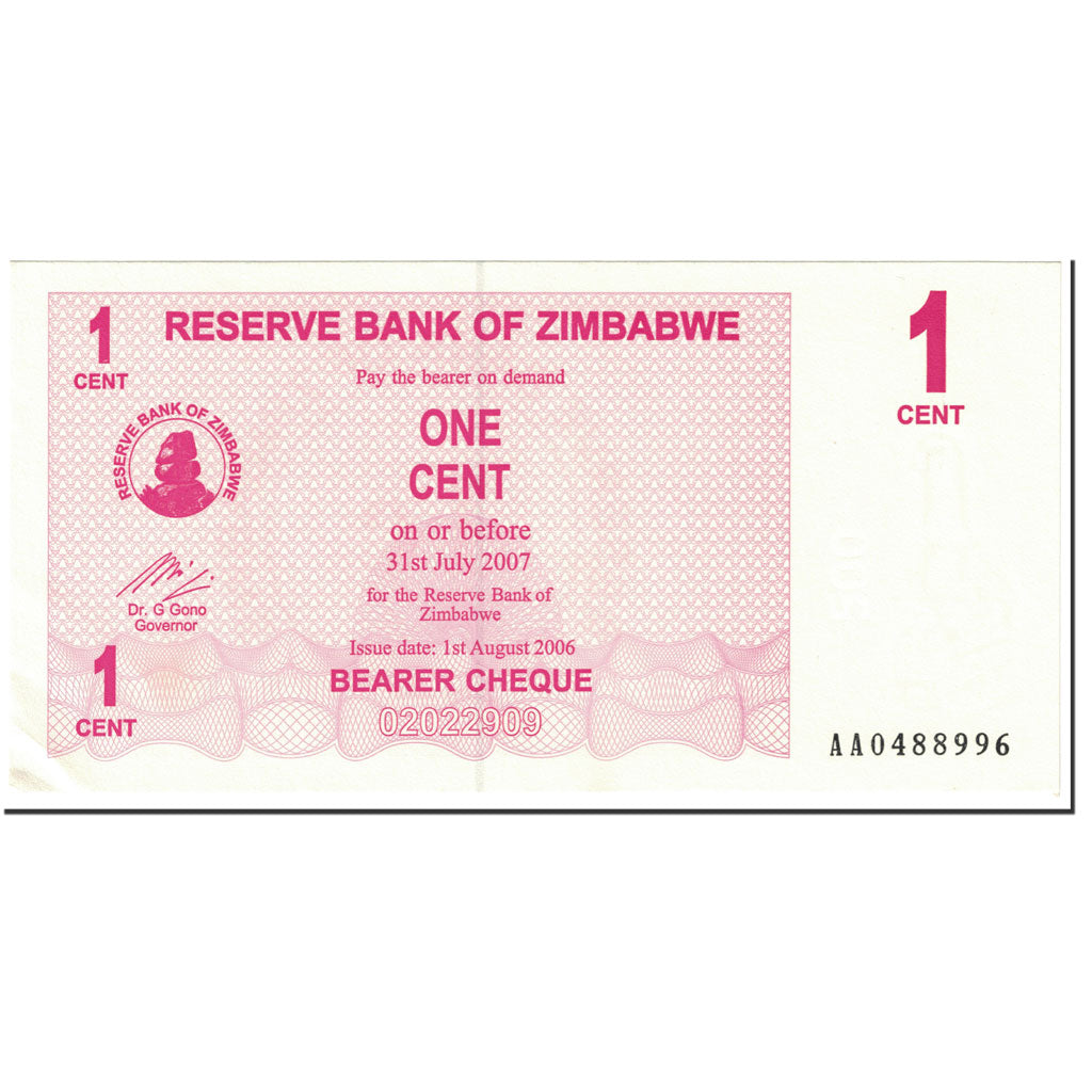 Banconote, Zimbabwe, 1 Cent, 2006, KM:33, 2006-08-01, FDS