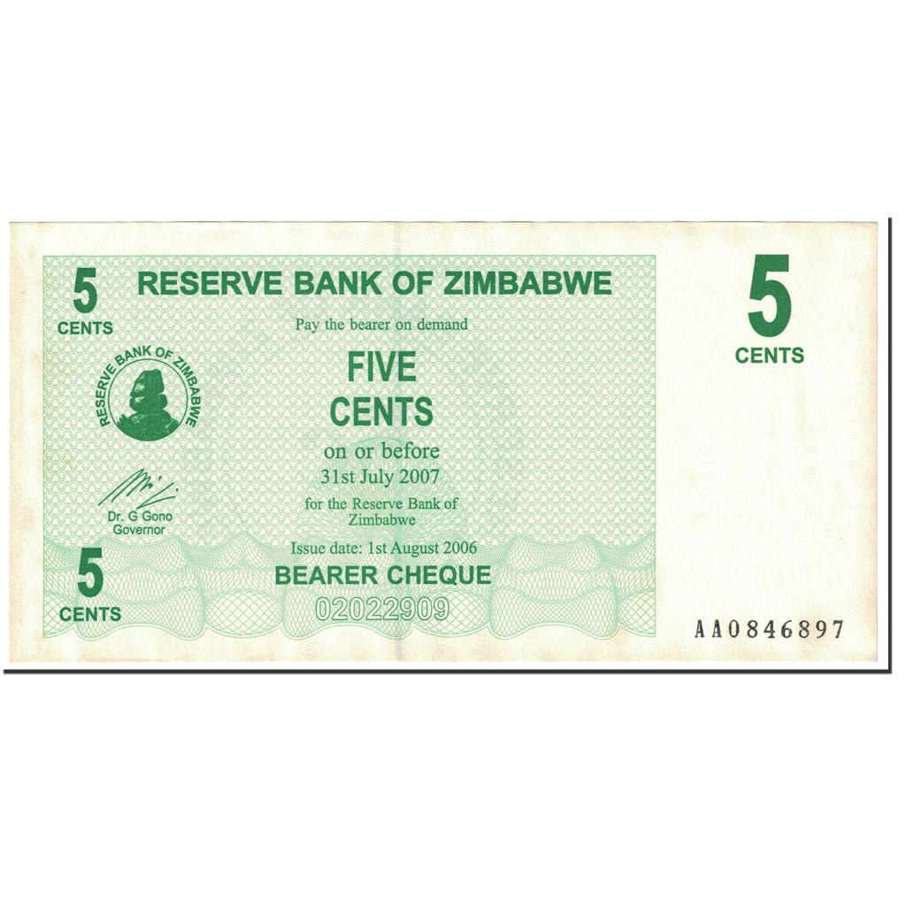 Banknote, Zimbabwe, 5 Cents, 2006, 2006-08-01, KM:34, AU(50-53)