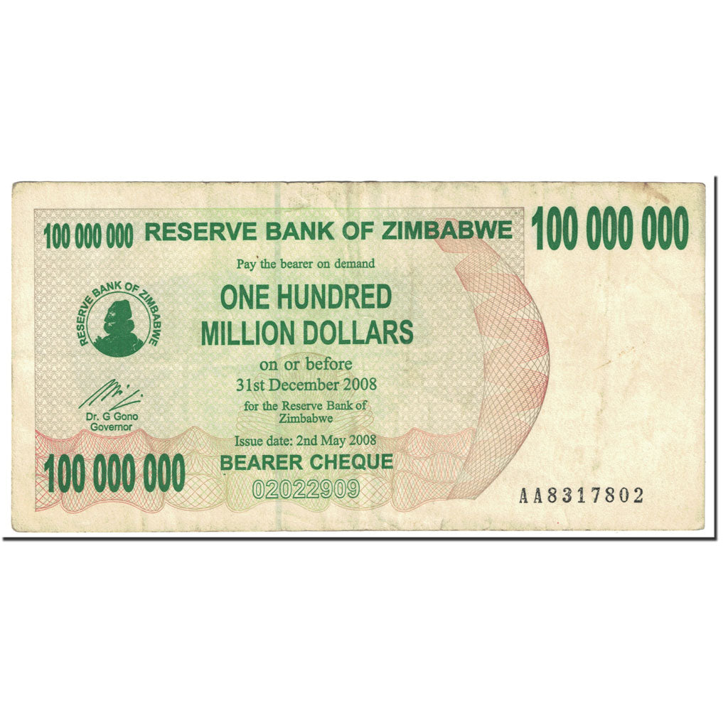Banknote, Zimbabwe, 100 Million Dollars, 2008, 2008-05-02, KM:58, VF(30-35)