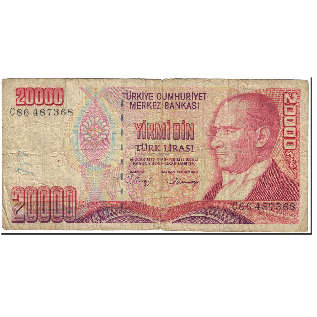 Biljet, Turkije, 20,000 Lira, 1988-1997, Undated (1988-1997), KM:201, TB