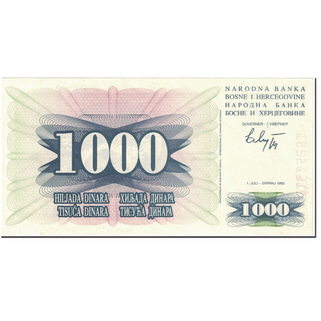 Banknote, Bosnia - Herzegovina, 1000 Dinara, 1992, 1992-07-01, KM:15a, AU(55-58)