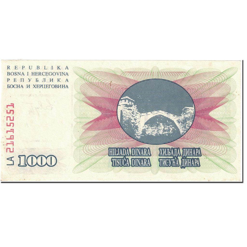 Banknote, Bosnia - Herzegovina, 1000 Dinara, 1992, 1992-07-01, KM:15a, AU(55-58)