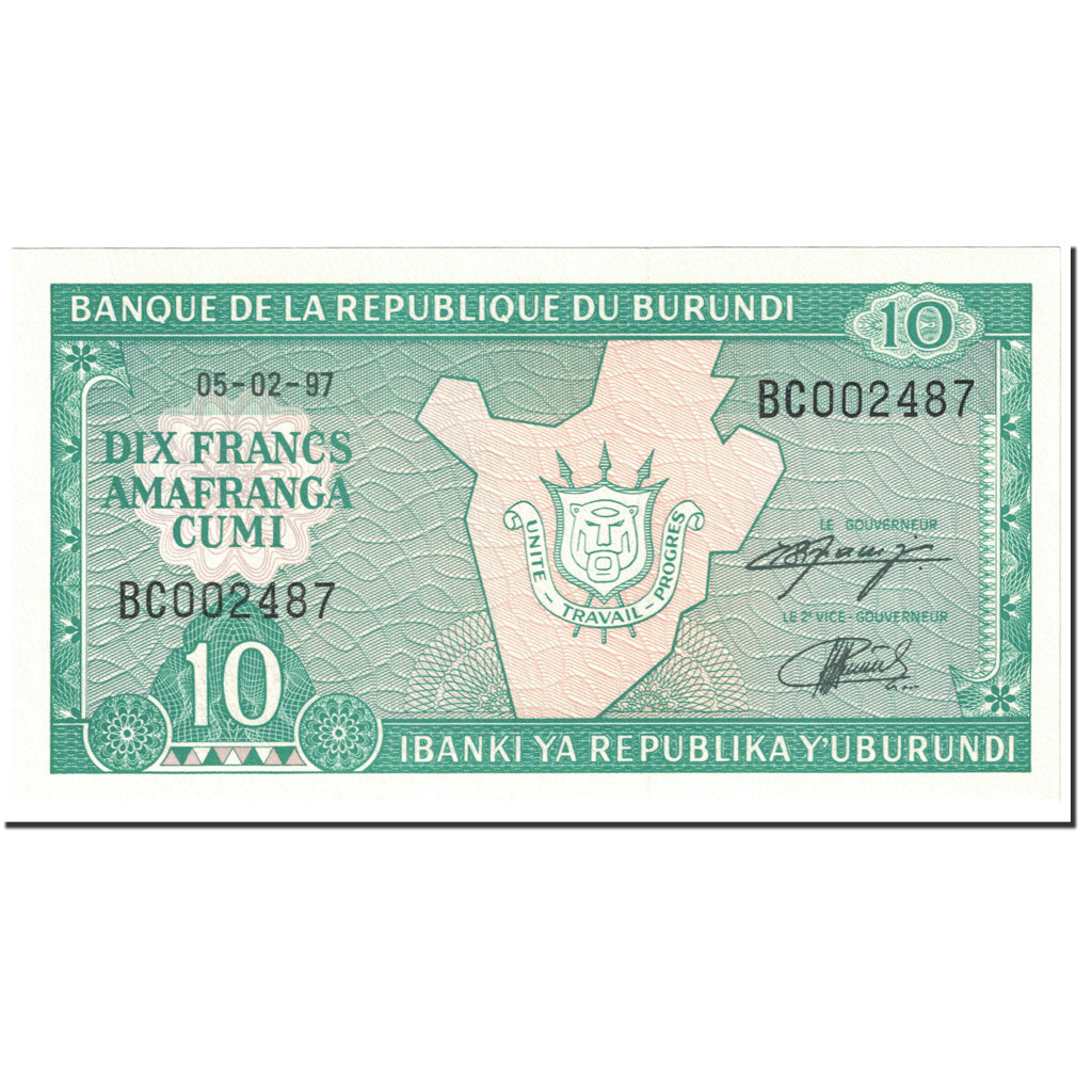 Banconote, Burundi, 10 Francs, 1997, KM:33d, 1997-02-05, FDS