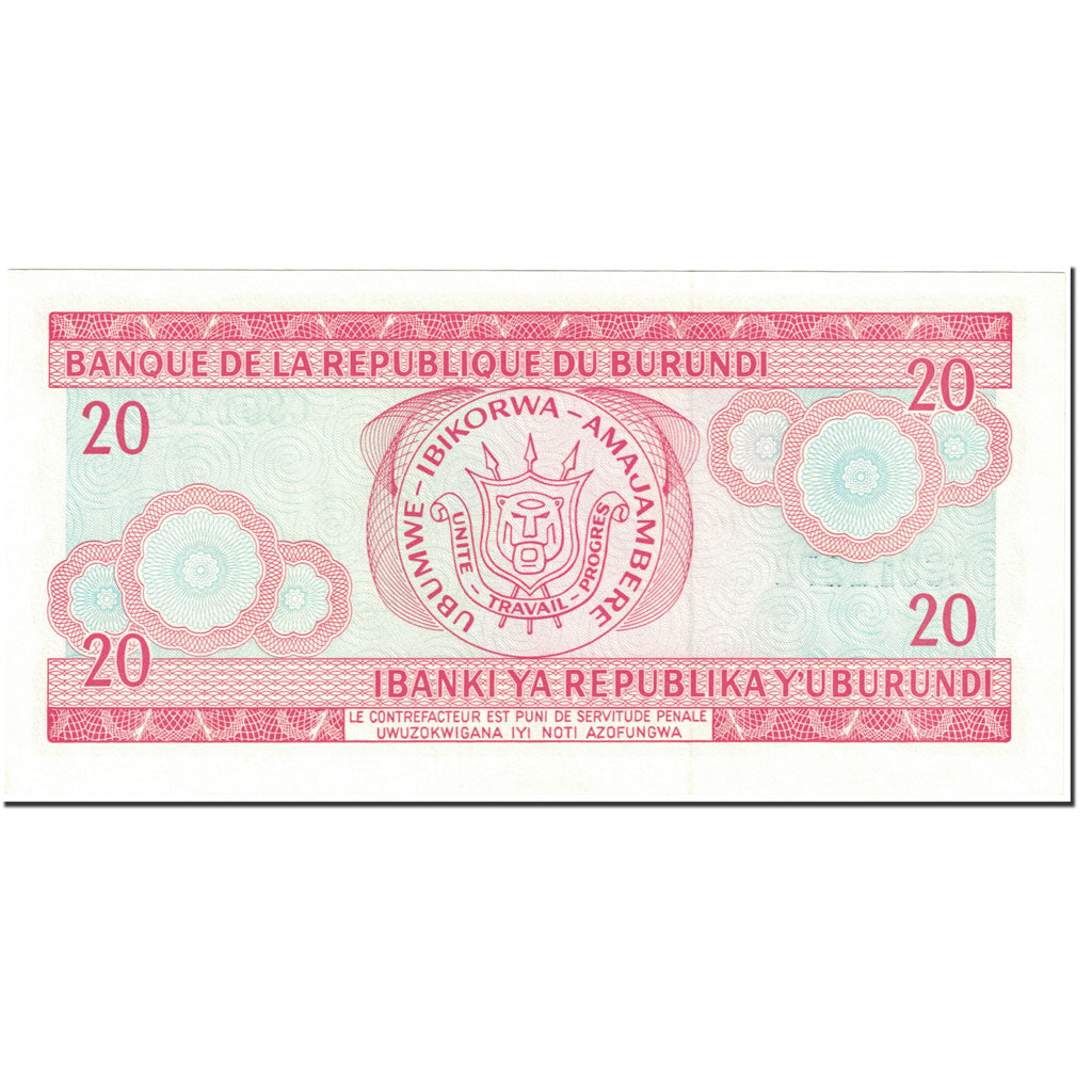 Banknote, Burundi, 20 Francs, 1997, 1997-02-05, KM:27d, UNC(65-70)