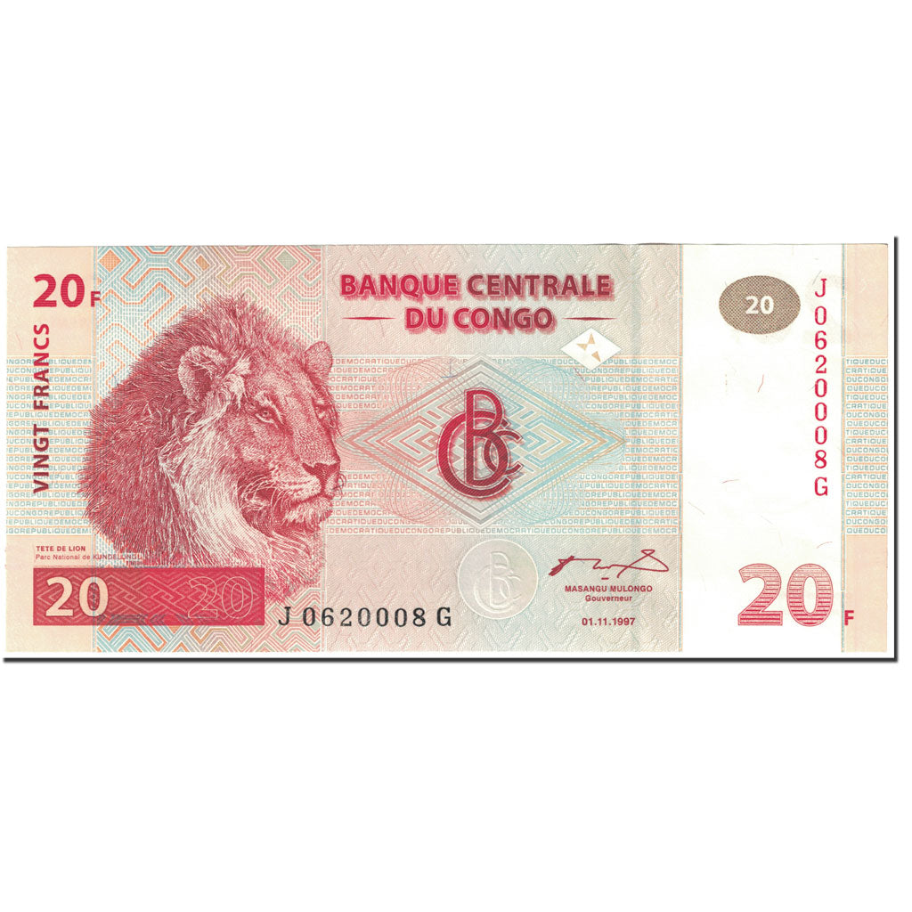 Banknote, Congo Democratic Republic, 20 Francs, 1997, 1997-11-01, KM:88a