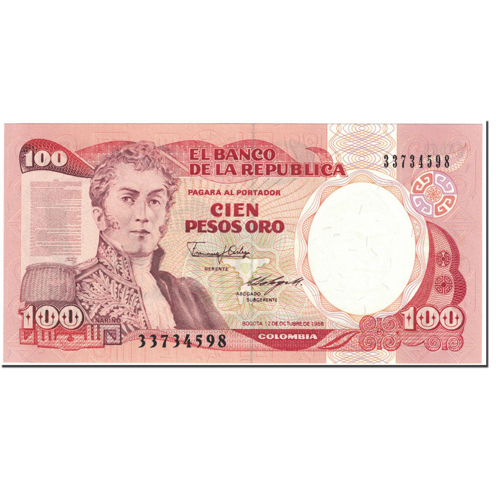 Banknote, Colombia, 100 Pesos Oro, 1988, 1988-10-12, KM:426c, UNC(65-70)
