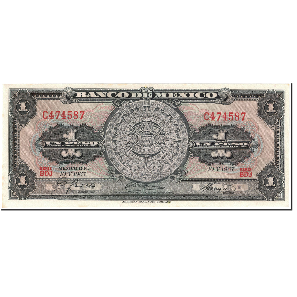 Banknote, Mexico, 1 Peso, 1967, 1967-05-10, KM:59j, UNC(60-62)