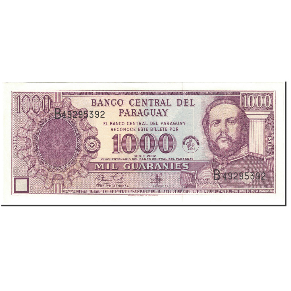Banknote, Paraguay, 1000 Guaranies, 2002, Undated (2002), KM:221, UNC(65-70)