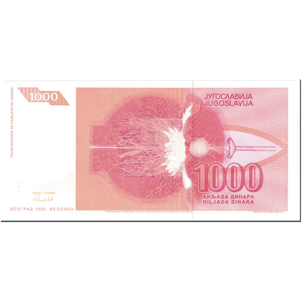 Banknote, Yugoslavia, 1000 Dinara, 1992, Undated (1992), KM:114, UNC(65-70)