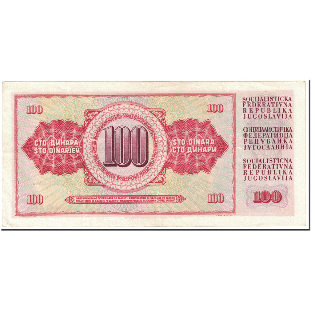 Banknote, Yugoslavia, 100 Dinara, 1965, 1965-08-01, KM:80a, AU(50-53)