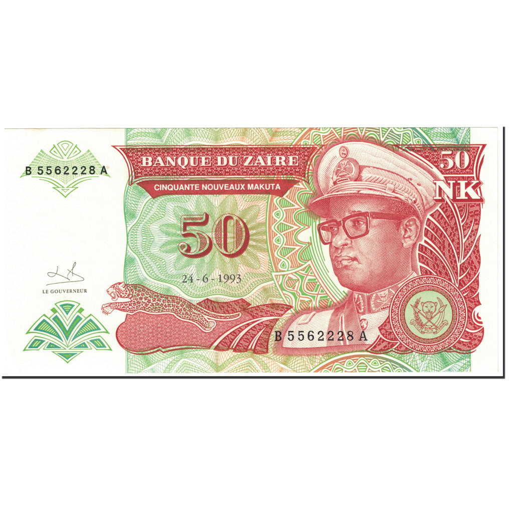 Biljet, Zaïre, 50 Nouveaux Makuta, 1993, 1993-06-24, KM:51, SPL