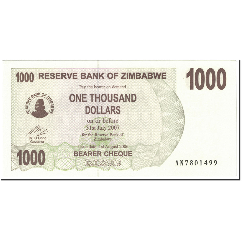 Banknote, Zimbabwe, 1000 Dollars, 2006, 2006-08-01, KM:44, UNC(65-70)