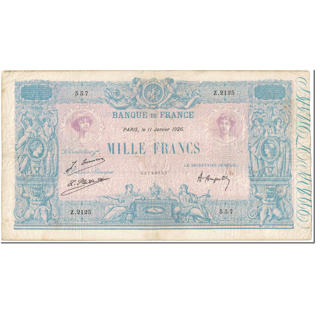 France, 1000 Francs, 1 000 F 1889-1926 ''Bleu et Rose'', 1926, 1926-01-11, TB+