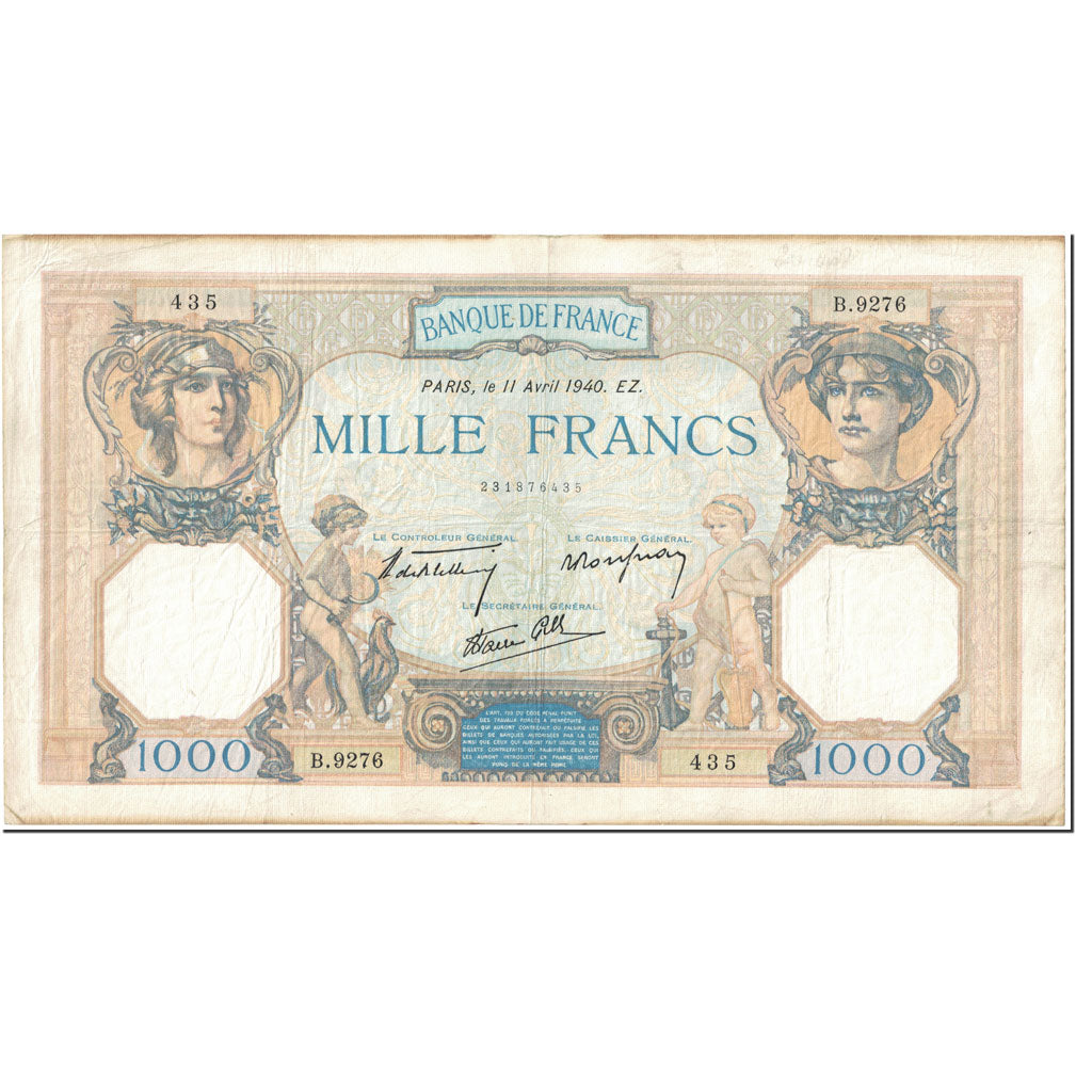 France, 1000 Francs, 1 000 F 1927-1940 ''Cérès et Mercure'', 1940, 1940-04-11