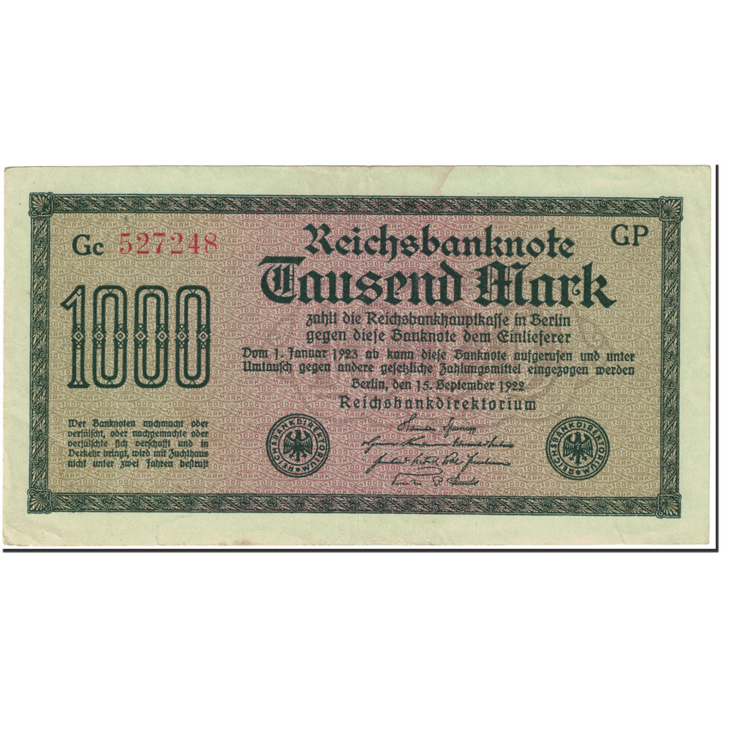 Banknote, Germany, 1000 Mark, 1922, 1922-09-15, KM:76g, EF(40-45)