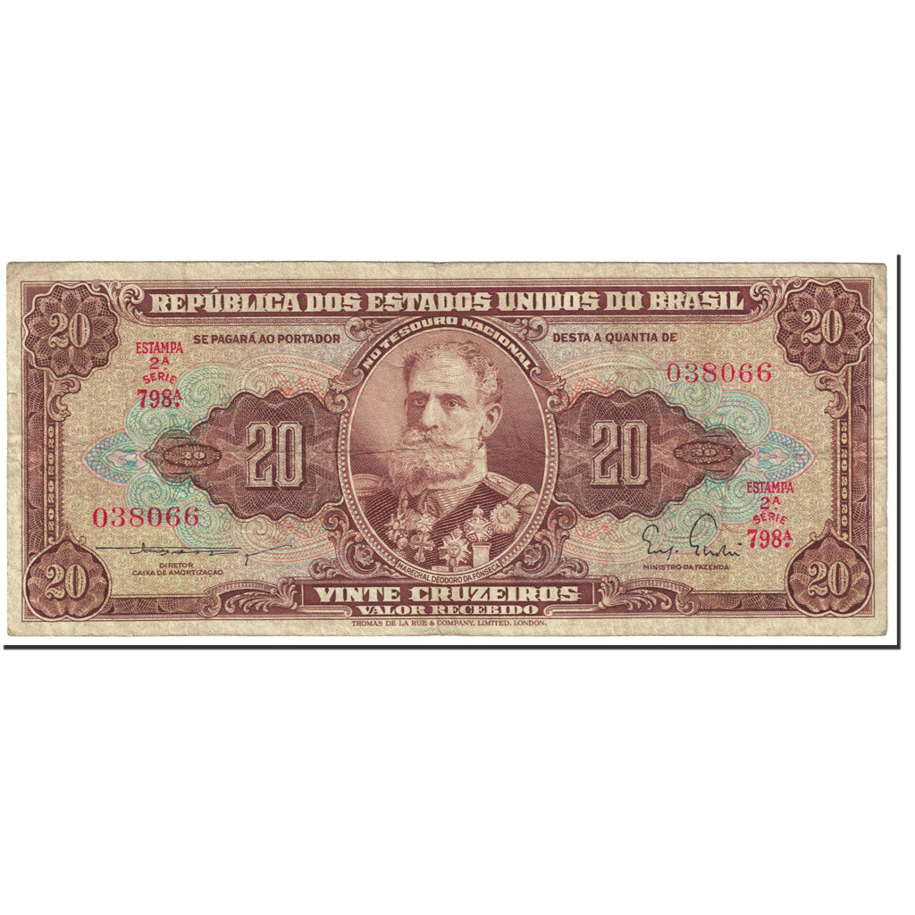 Banknote, Brazil, 20 Cruzeiros, 1955-61, Undated (1955-61), KM:160a, VF(30-35)