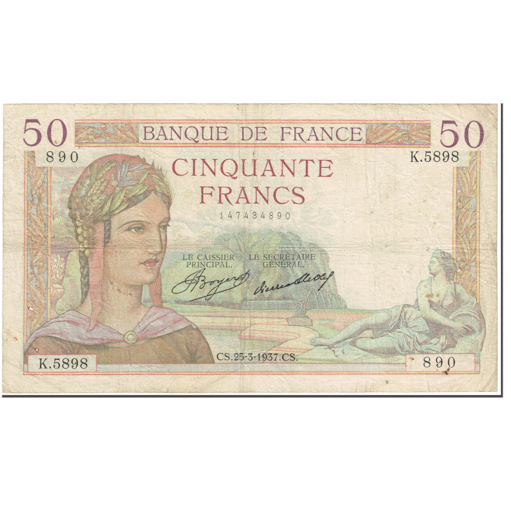 Francia, 50 Francs, 50 F 1934-1940 ''Cérès'', 1937, 1937-03-25, MB