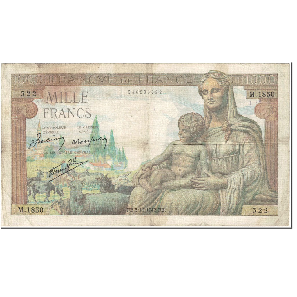 Frankrijk, 1000 Francs, 1 000 F 1942-1943 ''Déesse Déméter'', 1942
