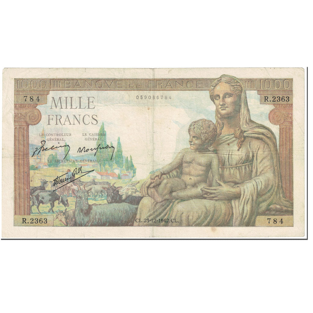 Frankreich, 1000 Francs, 1 000 F 1942-1943 ''Déesse Déméter'', 1942