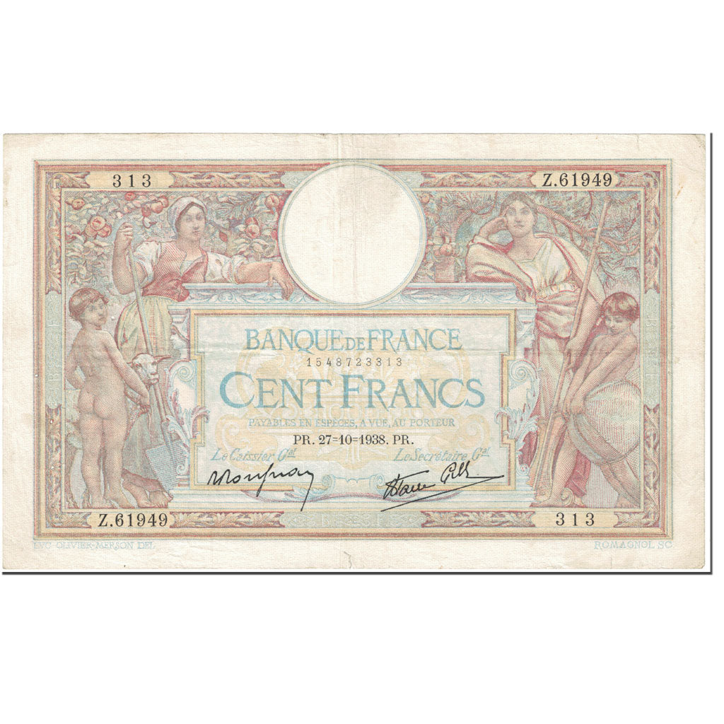 Frankreich, 100 Francs, 100 F 1908-1939 ''Luc Olivier Merson'', 1938