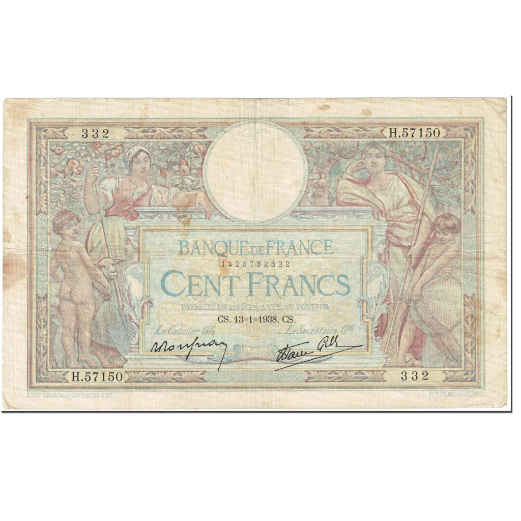 Francia, 100 Francs, 100 F 1908-1939 ''Luc Olivier Merson'', 1938, 1938-01-13