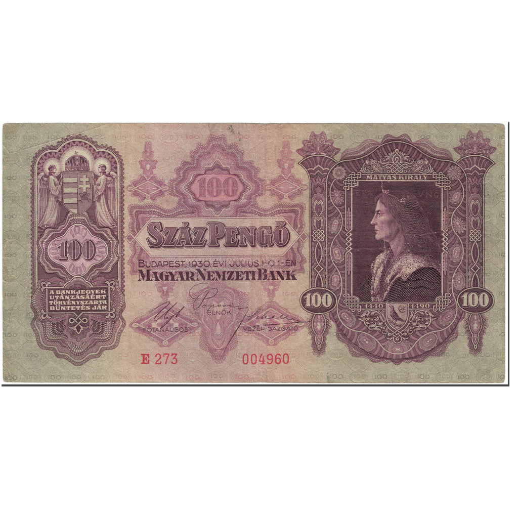 Biljet, Hongarije, 100 Pengö, 1930, 1930-07-01, KM:98, SUP