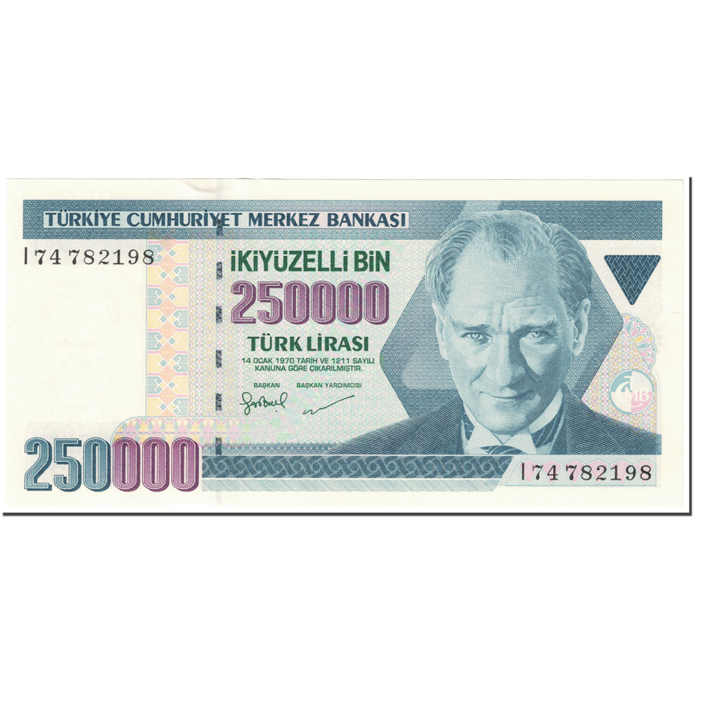 Geldschein, Türkei, 250,000 Lira, 1998-2006, Old Date 1970-10-14, KM:211, UNZ