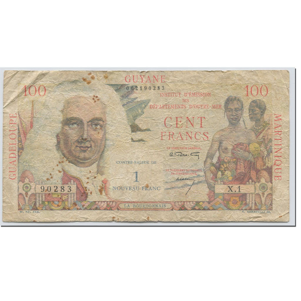 Banknote, French Antilles, 1 Nouveau Franc on 100 Francs, 1961, Undated (1961)