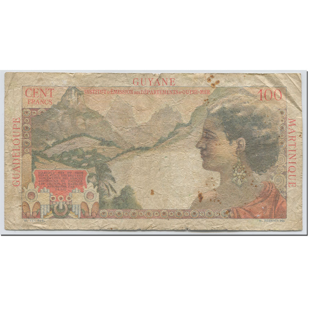 Banknote, French Antilles, 1 Nouveau Franc on 100 Francs, 1961, Undated (1961)