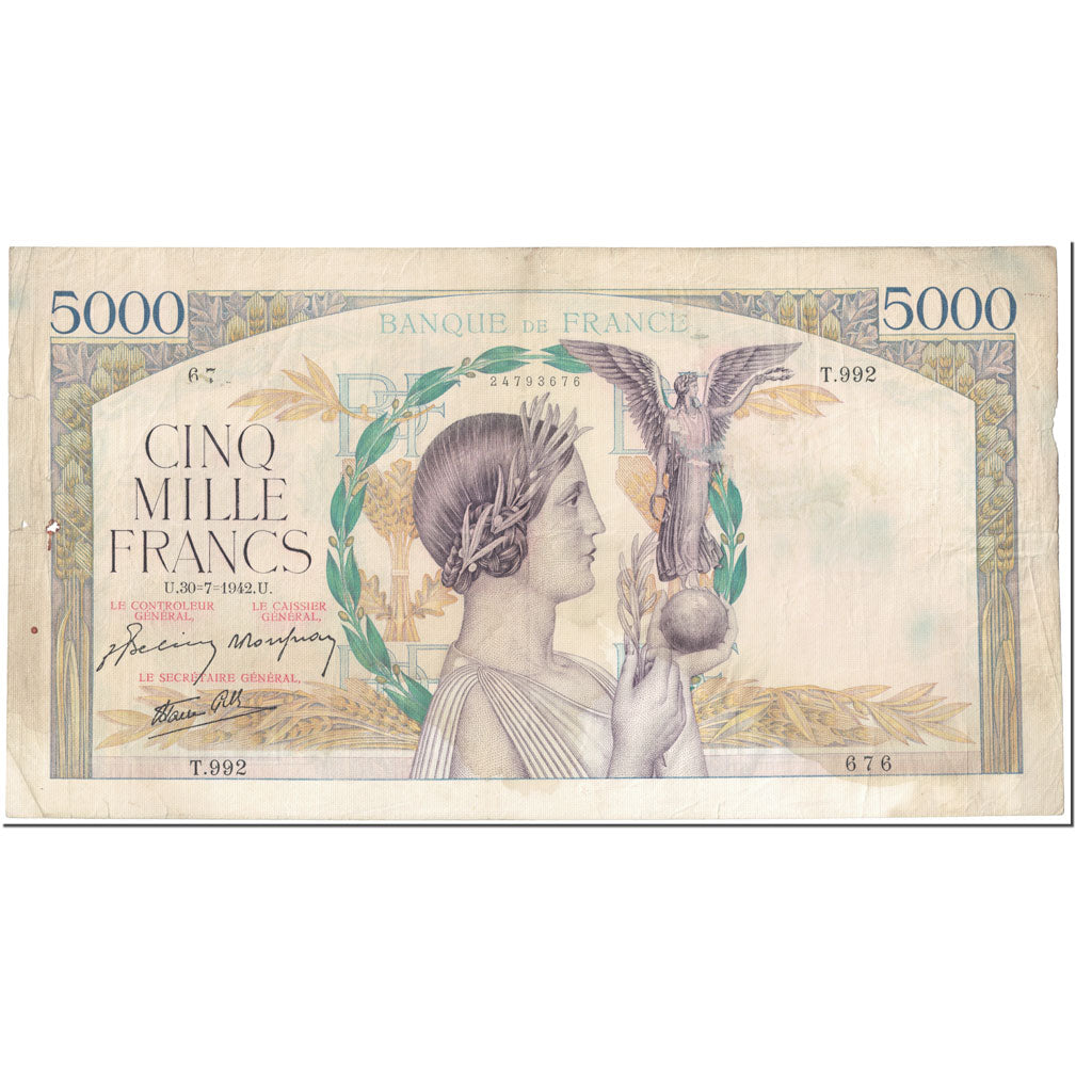 Francia, 5000 Francs, 5 000 F 1934-1944 ''Victoire'', 1942, 1942-07-30, BC