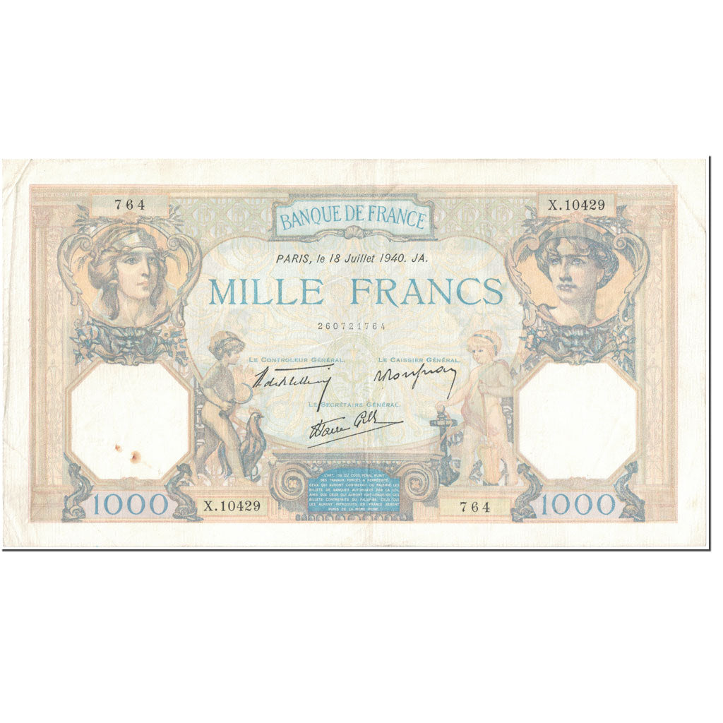 France, 1000 Francs, 1 000 F 1927-1940 ''Cérès et Mercure'', 1940, 1940-07-18