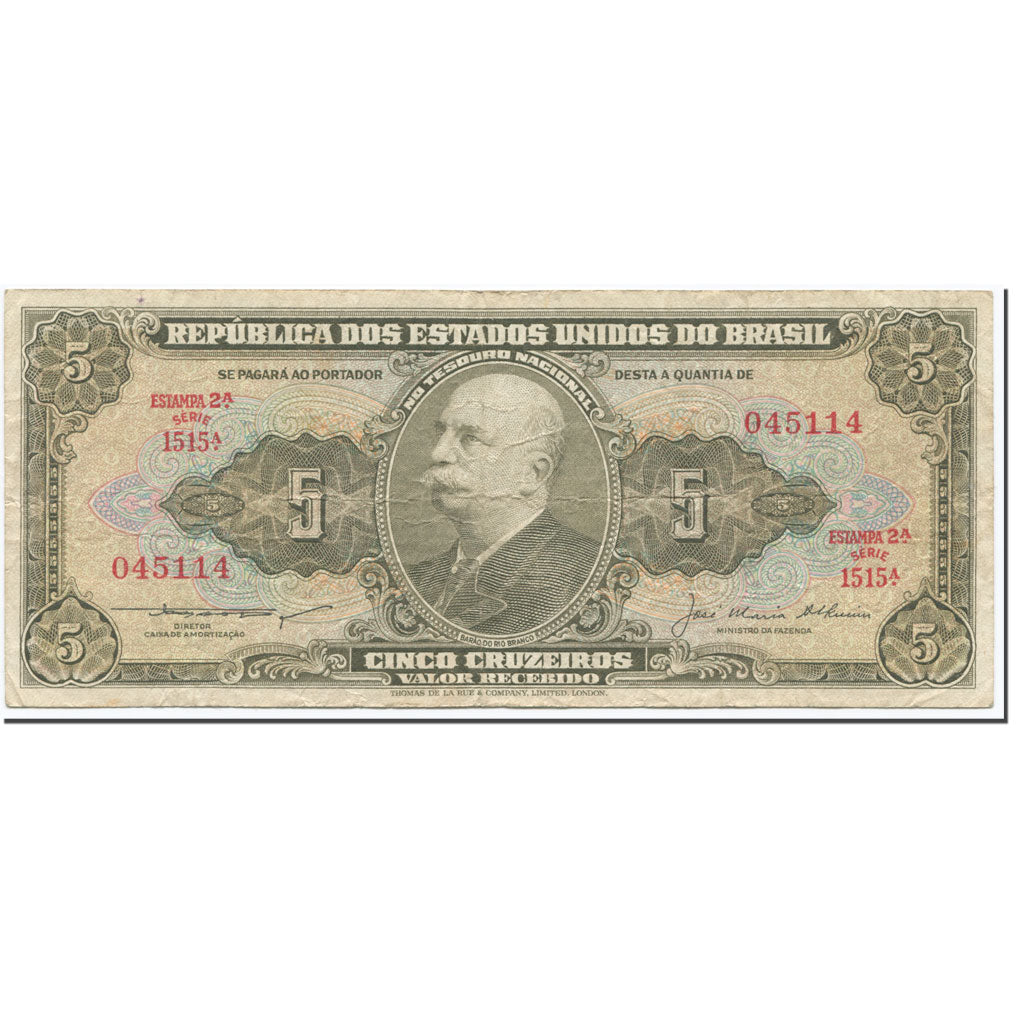 Banconote, Brasile, 5 Cruzeiros, 1953-1959, Undated (1953-1959), KM:158c, MB+