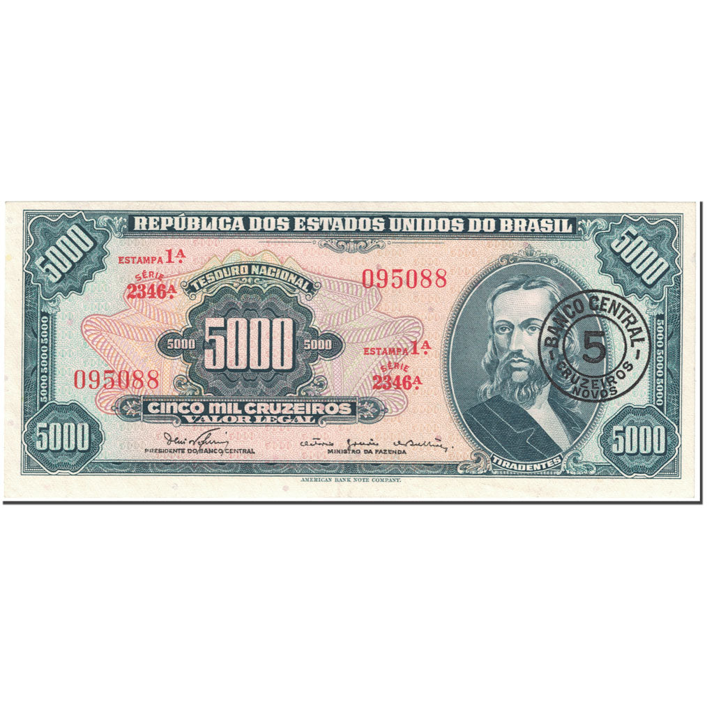 Geldschein, Brasilien, 5 Cruzeiros Novos on 5000 Cruzeiros, 1967, Undated