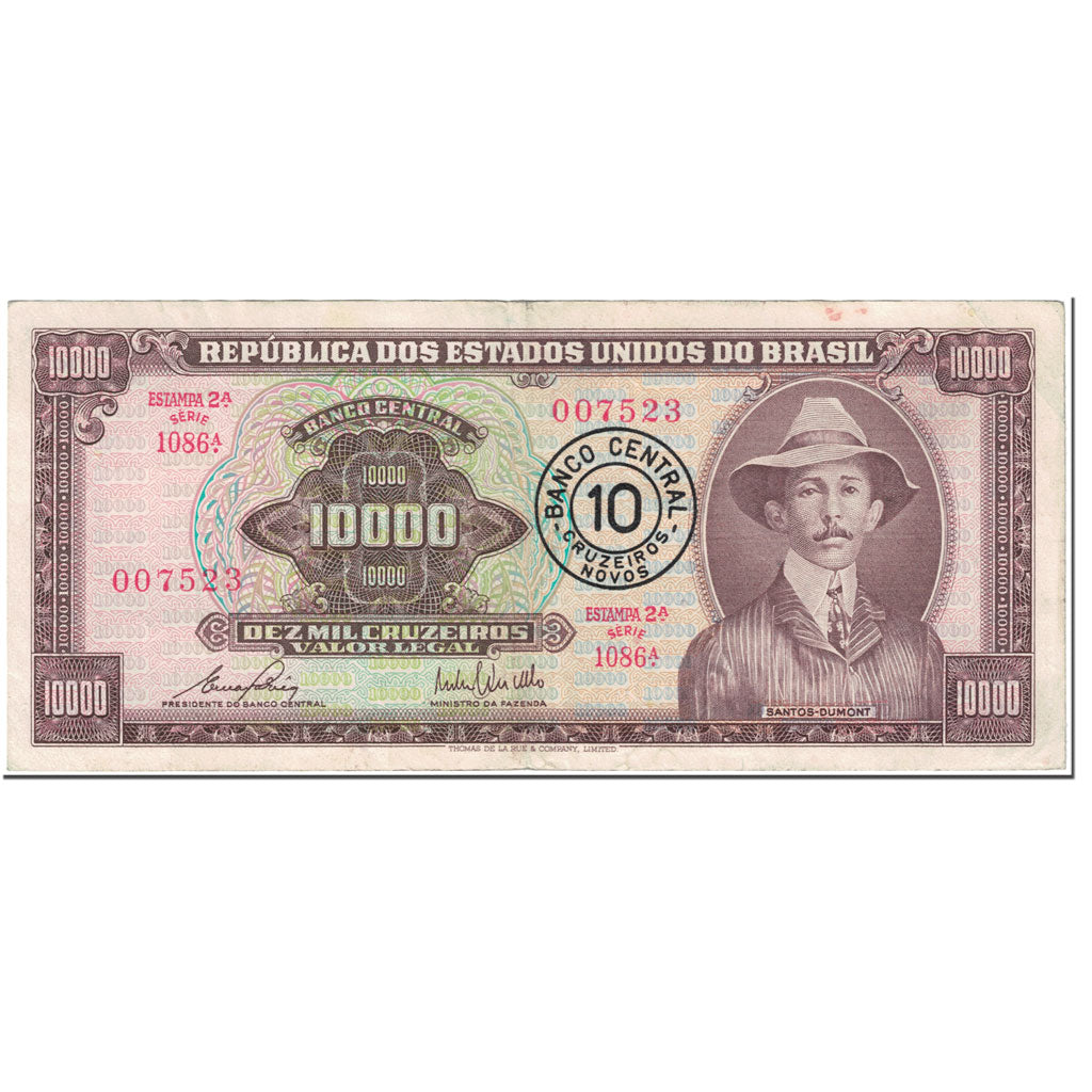 Geldschein, Brasilien, 10 Cruzeiros Novos on 10,000 Cruzeiros, 1967, Undated
