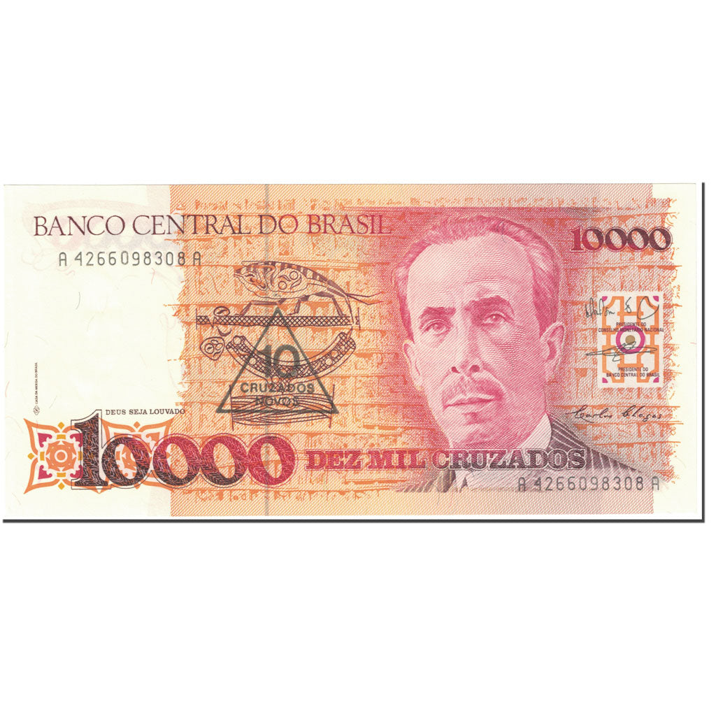 Billete, 10 Cruzados Novos on 10,000 Cruzados, 1990, Brasil, UNdated (1990)