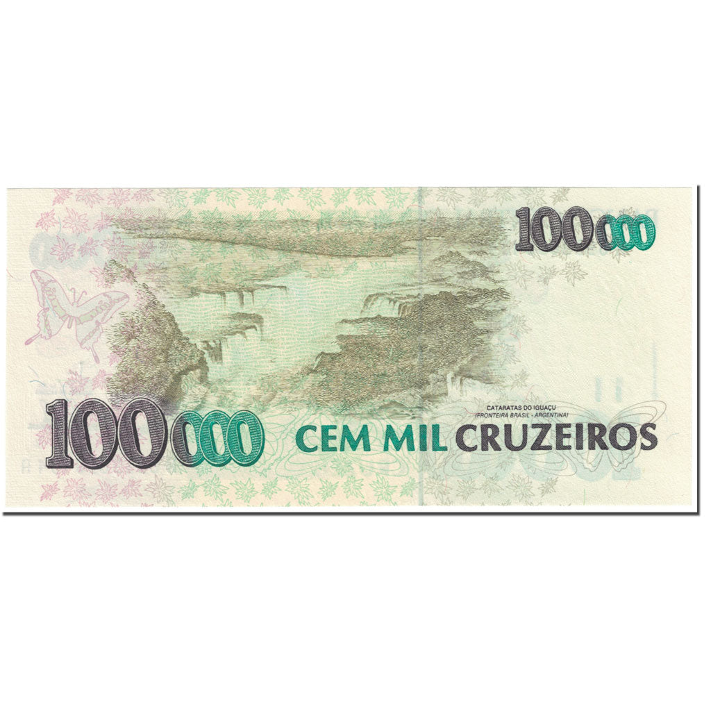 Banknote, Brazil, 100 Cruzeiros Reais on 100,000 Cruzeiros, 1993, Undated